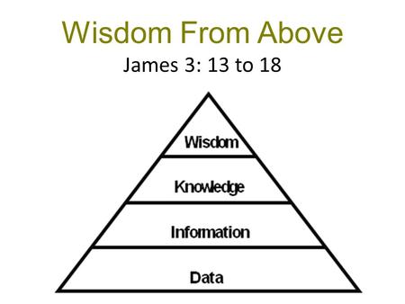 Wisdom From Above James 3: 13 to 18. By your actions… Are YOU wise & understanding? OK—prove it! Arrogance of the mind Humility & gentleness of actions.
