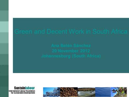 Green and Decent Work in South Africa Ana Belén Sánchez 20 November 2012 Johannesburg (South Africa)