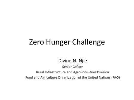 Zero Hunger Challenge Divine N. Njie Senior Officer Rural Infrastructure and Agro-industries Division Food and Agriculture Organization of the United Nations.