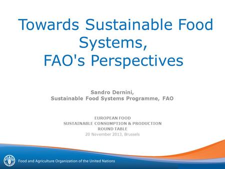Towards Sustainable Food Systems, FAO's Perspectives
