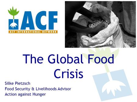 The Global Food Crisis Silke Pietzsch Food Security & Livelihoods Advisor Action against Hunger.