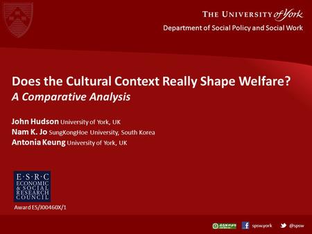 @spswspsw.york Department of Social Policy and Social Work Does the Cultural Context Really Shape Welfare? A Comparative Analysis John Hudson University.