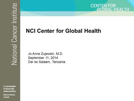 NCI Center for Global Health Jo Anne Zujewski, M.D. September 11, 2014 Dar es Salaam, Tanzania.