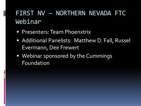 FIRST NV – NORTHERN NEVADA FTC Webinar