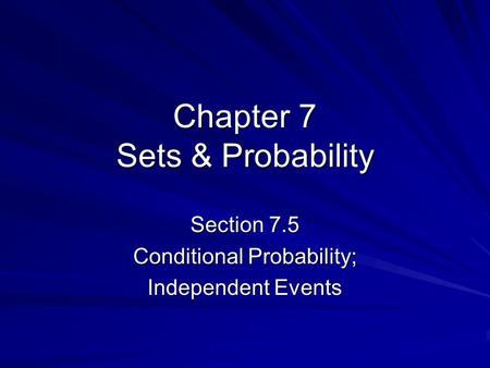 Chapter 7 Sets & Probability