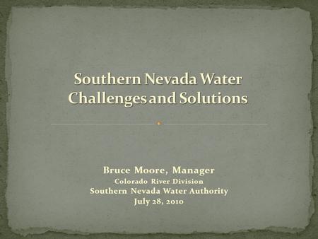 Bruce Moore, Manager Colorado River Division Southern Nevada Water Authority July 28, 2010.