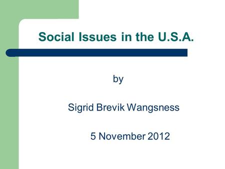 Social Issues in the U.S.A. by Sigrid Brevik Wangsness 5 November 2012.