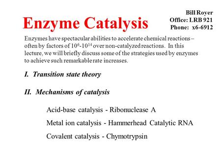 Enzyme Catalysis I. Transition state theory