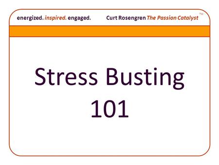 Energized. inspired. engaged.Curt Rosengren The Passion Catalyst TM Stress Busting 101.