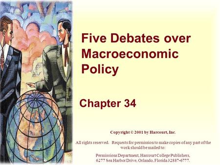 Five Debates over Macroeconomic Policy Chapter 34 Copyright © 2001 by Harcourt, Inc. All rights reserved. Requests for permission to make copies of any.