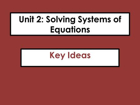 Unit 2: Solving Systems of Equations