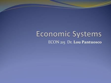 ECON 215 Dr. Lou Pantuosco. The Macro picture What is an economy? The large set of inter- related economic production and consumption activities which.