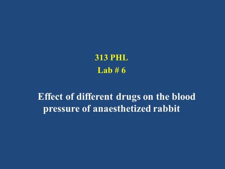 313 PHL Lab # 6 Effect of different drugs on the blood pressure of anaesthetized rabbit.