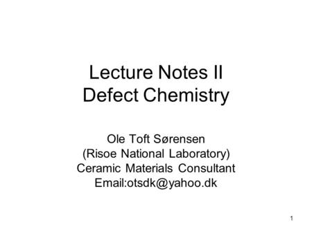 Lecture Notes II Defect Chemistry