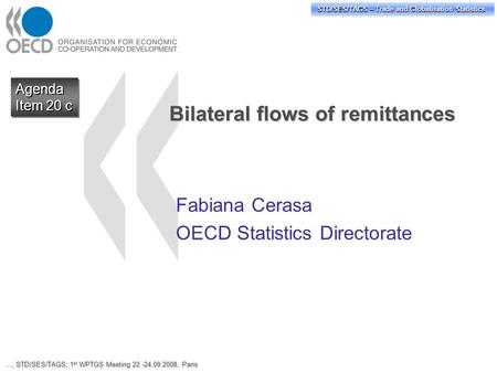 STD/PASS/TAGS – Trade and Globalisation Statistics STD/SES/TAGS – Trade and Globalisation Statistics Bilateral flows of remittances Fabiana Cerasa OECD.