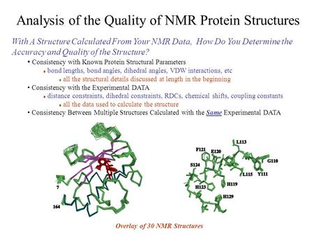 Analysis of the Quality of NMR Protein Structures With A Structure Calculated From Your NMR Data, How Do You Determine the Accuracy and Quality of the.