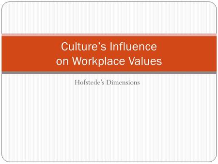 Hofstede’s Dimensions Culture’s Influence on Workplace Values.