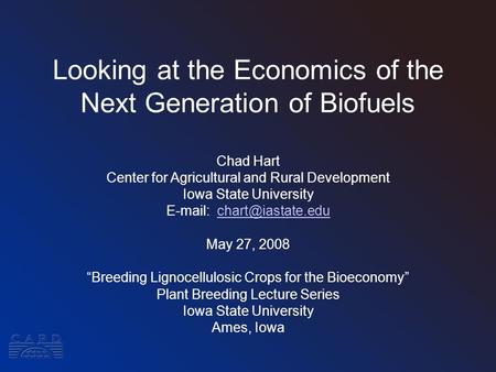 Looking at the Economics of the Next Generation of Biofuels