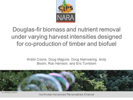 Northwest Advanced Renewables Alliance Douglas-fir biomass and nutrient removal under varying harvest intensities designed for co-production of timber.