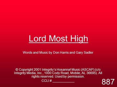 Words and Music by Don Harris and Gary Sadler