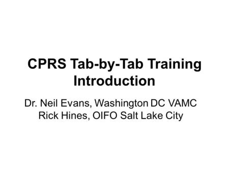 CPRS Tab-by-Tab Training Introduction