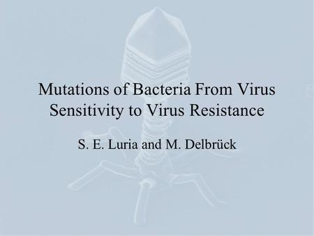 Mutations of Bacteria From Virus Sensitivity to Virus Resistance S. E. Luria and M. Delbrück.