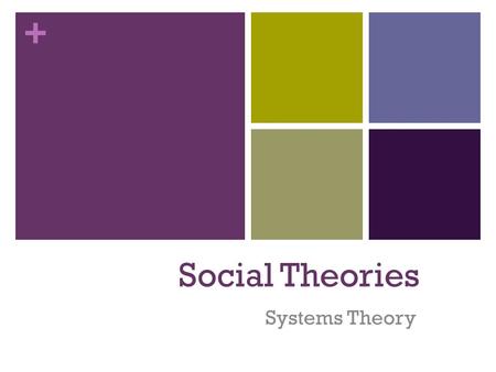 + Social Theories Systems Theory. + Definition The sociological theory that attempts to explain how groups of individuals interact as a system - a set.