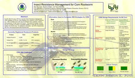 Insect Resistance Management for Corn Rootworm Alan Reynolds, Sharlene Matten, and Tessa Milofsky U.S. EPA/Office of Pesticide Programs, Biopesticides.