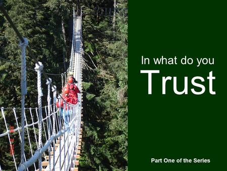 Trust In what do you Part One of the Series. Psalm 31:1-4 1 In you, O LORD, I have taken refuge; let me never be put to shame; deliver me in your righteousness.