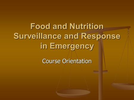 Food and Nutrition Surveillance and Response in Emergency Course Orientation.