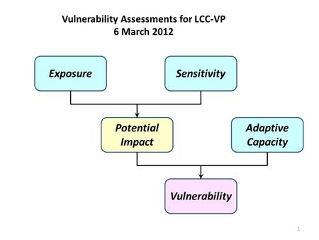 Vulnerability Assessments for LCC-VP 6 March 2012 Exposure Vulnerability Sensitivity Potential Impact Adaptive Capacity 1.