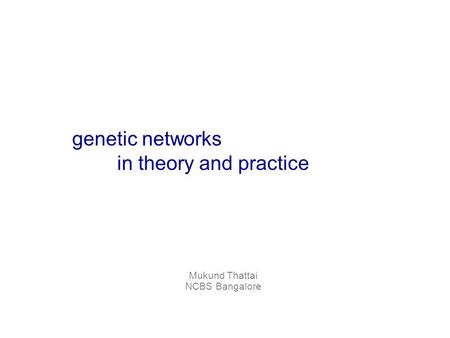 Mukund Thattai NCBS Bangalore genetic networks in theory and practice.