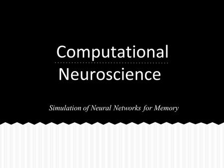 Computational Neuroscience Simulation of Neural Networks for Memory.