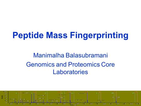 Peptide Mass Fingerprinting Manimalha Balasubramani Genomics and Proteomics Core Laboratories.