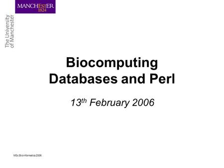 MSc Bioinformatics 2006 Biocomputing Databases and Perl 13 th February 2006.