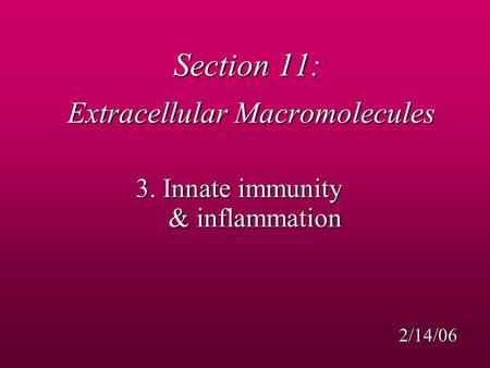 Section 11: Extracellular Macromolecules 3. Innate immunity & inflammation 2/14/06.