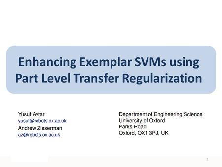 Enhancing Exemplar SVMs using Part Level Transfer Regularization 1.