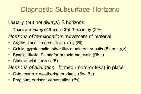 Diagnostic Subsurface Horizons