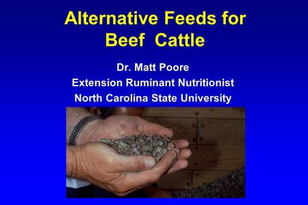 Alternative Feeds for Beef Cattle Dr. Matt Poore Extension Ruminant Nutritionist North Carolina State University.