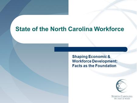 State of the North Carolina Workforce Shaping Economic & Workforce Development: Facts as the Foundation.