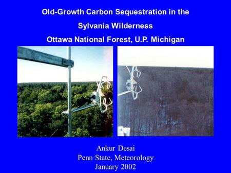 Old-Growth Carbon Sequestration in the Sylvania Wilderness Ottawa National Forest, U.P. Michigan Ankur Desai Penn State, Meteorology January 2002.