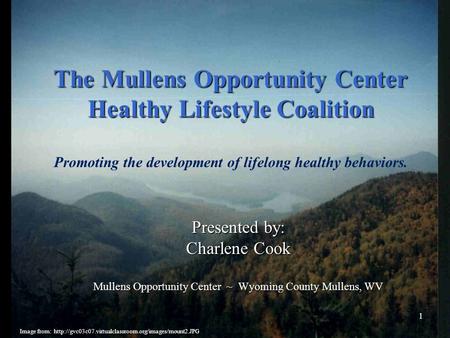 The Mullens Opportunity Center Healthy Lifestyle Coalition The Mullens Opportunity Center Healthy Lifestyle Coalition Promoting the development of lifelong.