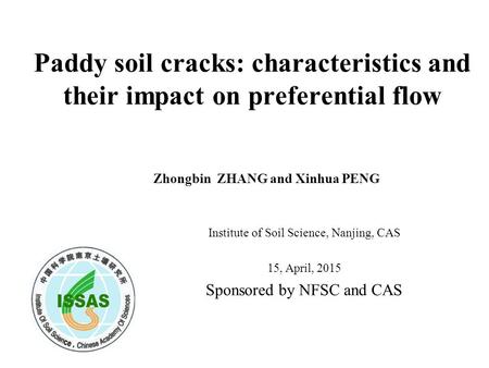 Paddy soil cracks: characteristics and their impact on preferential flow Zhongbin ZHANG and Xinhua PENG Institute of Soil Science, Nanjing, CAS 15, April,
