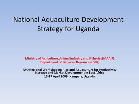 National Aquaculture Development Strategy for Uganda