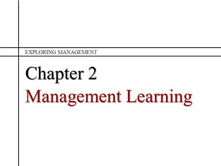Exploring Management Chapter 2 Management Learning.