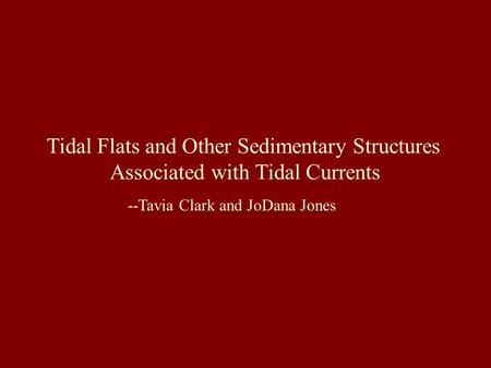 Tidal Flats and Other Sedimentary Structures Associated with Tidal Currents --Tavia Clark and JoDana Jones.