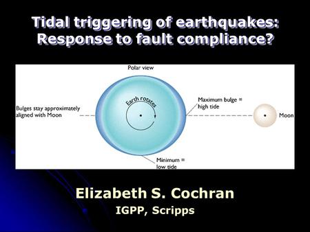 Tidal triggering of earthquakes: Response to fault compliance? Elizabeth S. Cochran IGPP, Scripps.