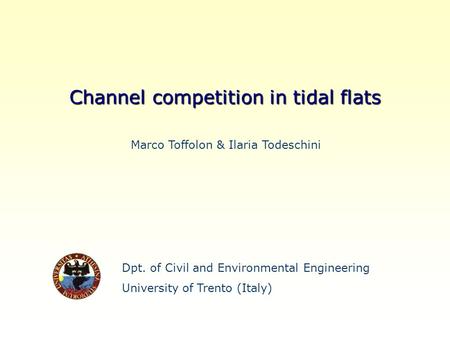 Dpt. of Civil and Environmental Engineering University of Trento (Italy) Channel competition in tidal flats Marco Toffolon & Ilaria Todeschini.