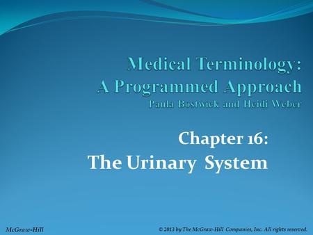 McGraw-Hill © 2013 by The McGraw-Hill Companies, Inc. All rights reserved. Chapter 16: The Urinary System.