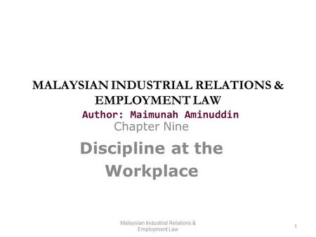 Chapter Nine Discipline at the Workplace